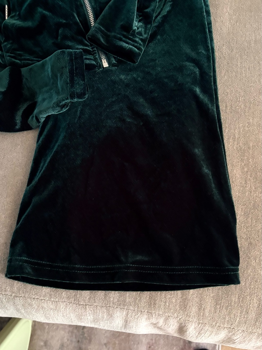 Velvet Zip-Front Tracksuit - Dark Green - Picture 2 of 2